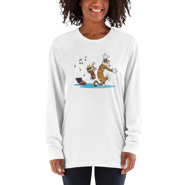 Calvin and Hobbes Dancing with Record Player Long Sleeve Shirt - [variant_title] by Art-O-Rama