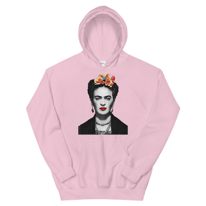Frida Kahlo With Flowers Poster Artwork Unisex Hoodie - Light Pink / S by Art-O-Rama