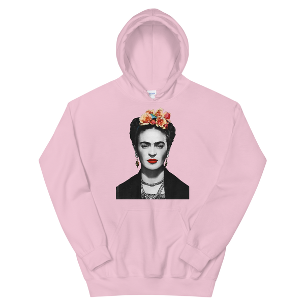 Frida Kahlo With Flowers Poster Artwork Unisex Hoodie - Light Pink / S by Art-O-Rama
