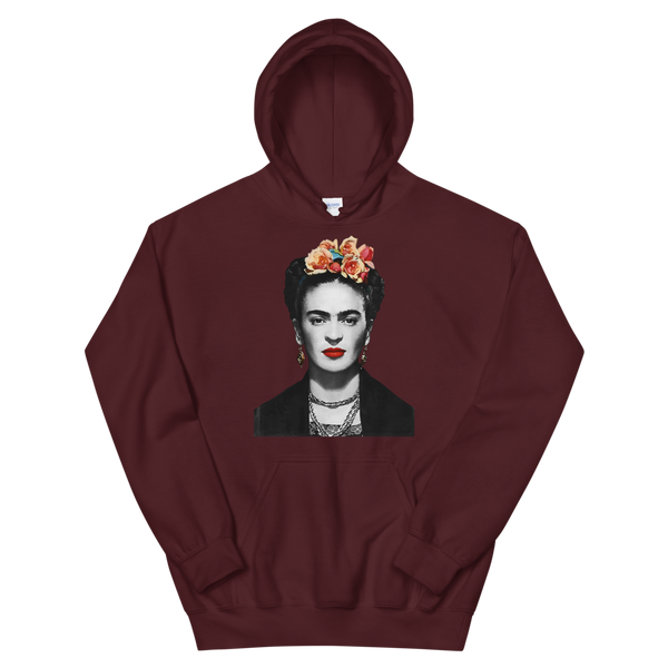 Frida Kahlo With Flowers Poster Artwork Unisex Hoodie - Maroon / S by Art-O-Rama