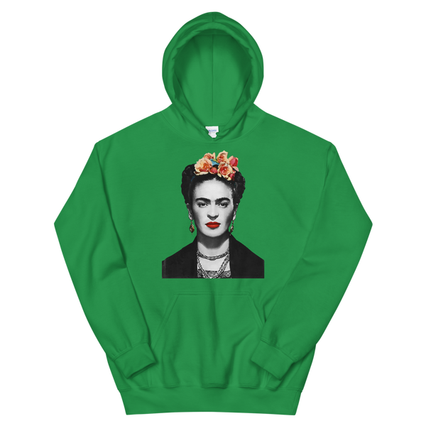 Frida Kahlo With Flowers Poster Artwork Unisex Hoodie - Irish Green / S by Art-O-Rama