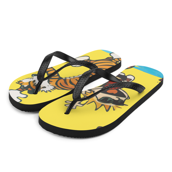 Calvin and Hobbes Dancing with Record Player Flip-Flops - Small by Art-O-Rama