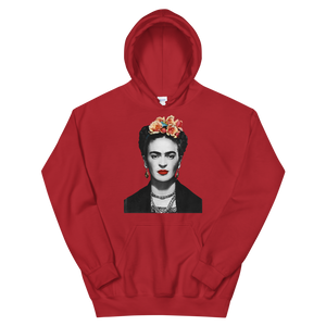 Frida Kahlo With Flowers Poster Artwork Unisex Hoodie - Red / S by Art-O-Rama