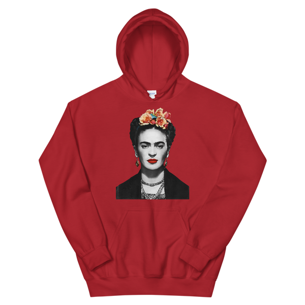 Frida Kahlo With Flowers Poster Artwork Unisex Hoodie - Red / S by Art-O-Rama