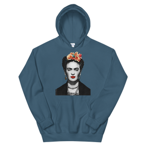 Frida Kahlo With Flowers Poster Artwork Unisex Hoodie - Indigo Blue / S by Art-O-Rama