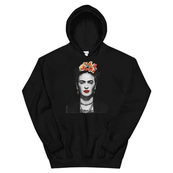 Frida Kahlo With Flowers Poster Artwork Unisex Hoodie - Black / S by Art-O-Rama