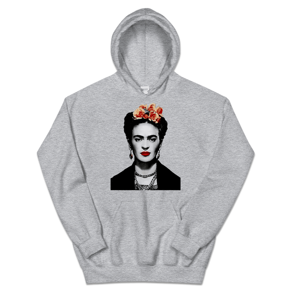 Frida Kahlo With Flowers Poster Artwork Unisex Hoodie - Sport Grey / S by Art-O-Rama