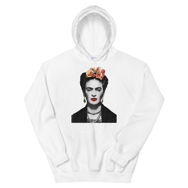 Frida Kahlo With Flowers Poster Artwork Unisex Hoodie - White / S by Art-O-Rama