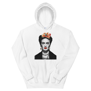 Frida Kahlo With Flowers Poster Artwork Unisex Hoodie - White / S by Art-O-Rama