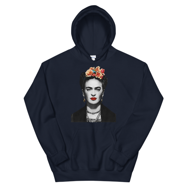 Frida Kahlo With Flowers Poster Artwork Unisex Hoodie - Navy / S by Art-O-Rama
