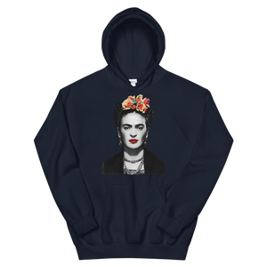 Frida Kahlo With Flowers Poster Artwork Unisex Hoodie - Navy / S by Art-O-Rama