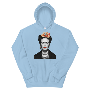 Frida Kahlo With Flowers Poster Artwork Unisex Hoodie - Light Blue / S by Art-O-Rama