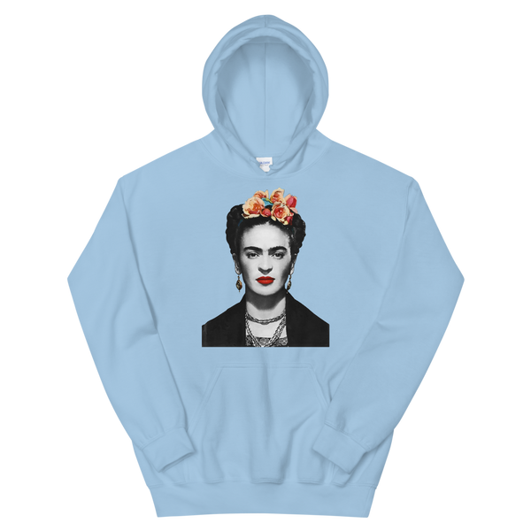 Frida Kahlo With Flowers Poster Artwork Unisex Hoodie - Light Blue / S by Art-O-Rama
