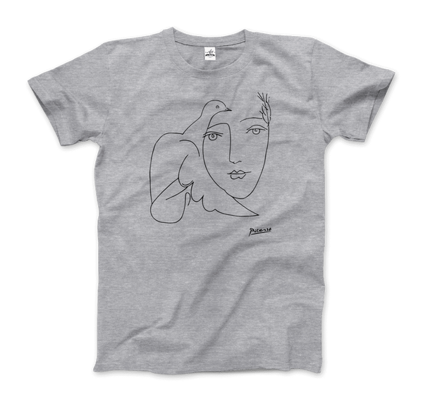 Pablo Picasso Peace (Dove and Face) Artwork T-Shirt - Men / Heather Grey / Small by Art-O-Rama