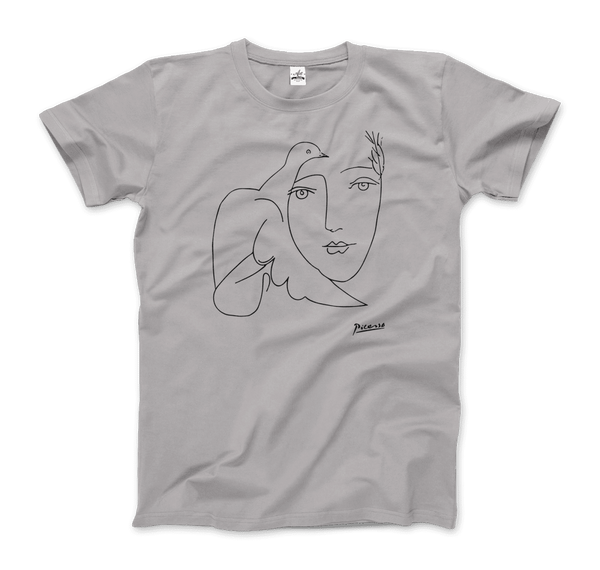 Pablo Picasso Peace (Dove and Face) Artwork T-Shirt - Men / Silver / Small by Art-O-Rama