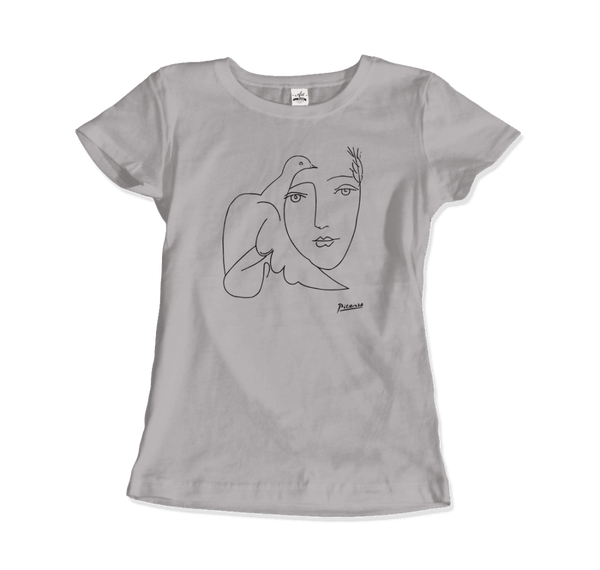 Pablo Picasso Peace (Dove and Face) Artwork T-Shirt - Women / Silver / Small by Art-O-Rama