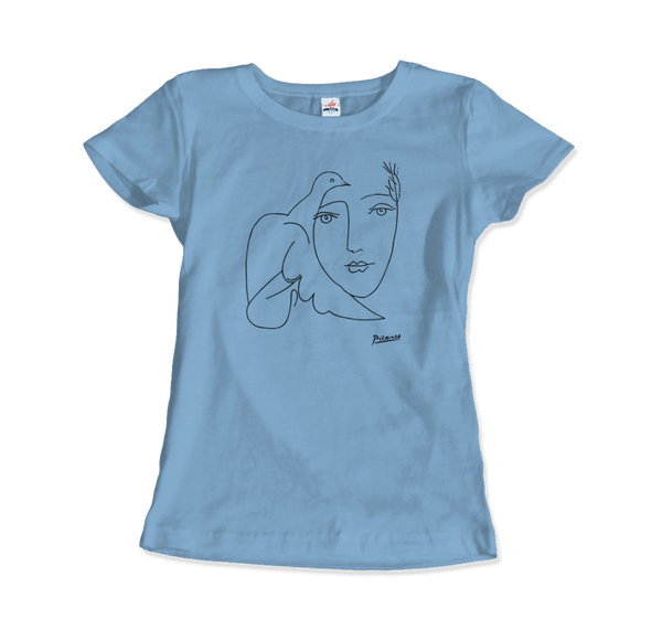 Pablo Picasso Peace (Dove and Face) Artwork T-Shirt - Women / Light Blue / Small by Art-O-Rama