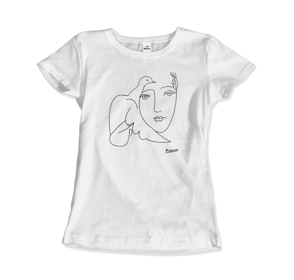 Pablo Picasso Peace (Dove and Face) Artwork T-Shirt - Women / White / Small by Art-O-Rama