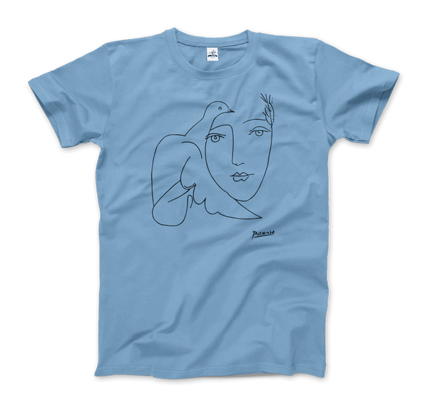 Pablo Picasso Peace (Dove and Face) Artwork T-Shirt - Men / Light Blue / Small by Art-O-Rama