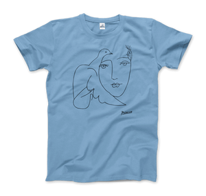 Pablo Picasso Peace (Dove and Face) Artwork T-Shirt - Men / Light Blue / Small by Art-O-Rama