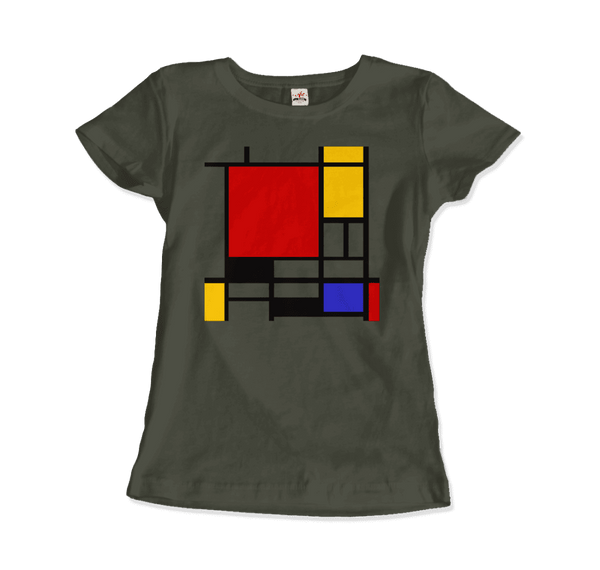 Piet Mondrian - Composition with Red Yellow and Blue - 1942 Artwork T-Shirt - Women / Military Green / Small - T-Shirt