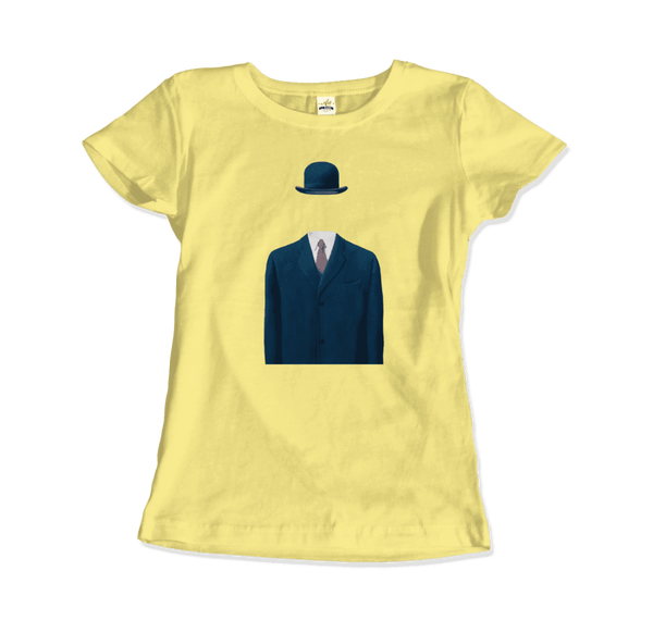 Rene Magritte Man in a Bowler Hat, 1964 Artwork T-Shirt - Women / Spring Yellow / Small by Art-O-Rama