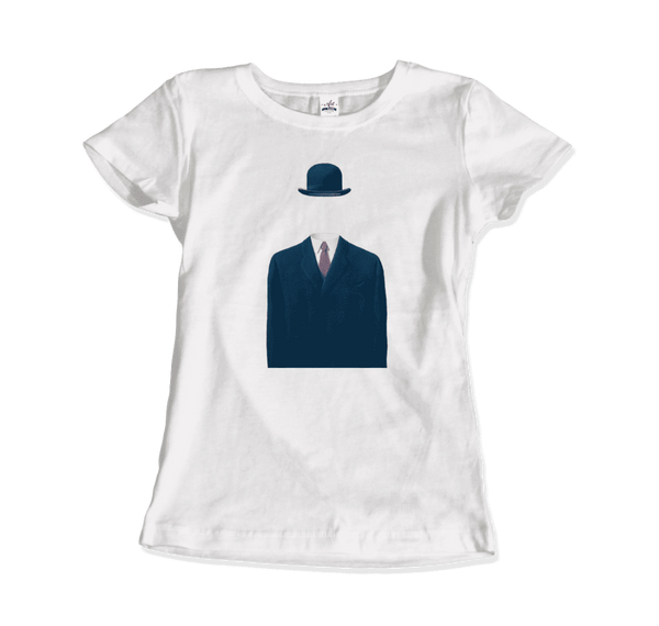 Rene Magritte Man in a Bowler Hat, 1964 Artwork T-Shirt - Women / White / Small by Art-O-Rama
