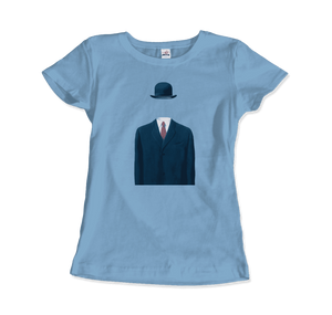 Rene Magritte Man in a Bowler Hat, 1964 Artwork T-Shirt - Women / Light Blue / Small by Art-O-Rama