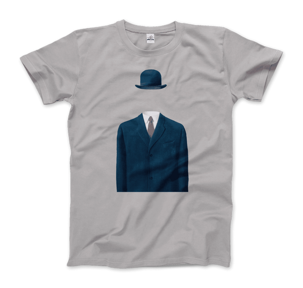 Rene Magritte Man in a Bowler Hat, 1964 Artwork T-Shirt - Men / Silver / Small by Art-O-Rama
