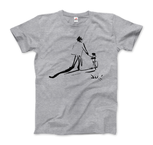 Salvador Dali Sketch, Childhood With Father Riding a Bike 1971 T-Shirt - Men / Heather Grey / Small by Art-O-Rama