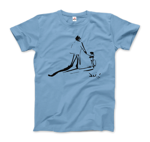 Salvador Dali Sketch, Childhood With Father Riding a Bike 1971 T-Shirt - Men / Light Blue / Small by Art-O-Rama