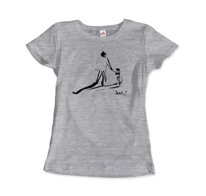 Salvador Dali Sketch, Childhood With Father Riding a Bike 1971 T-Shirt - Women / Heather Grey / Small by Art-O-Rama