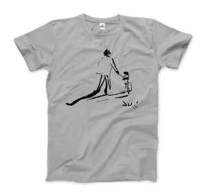 Salvador Dali Sketch, Childhood With Father Riding a Bike 1971 T-Shirt - Men / Silver / Small by Art-O-Rama