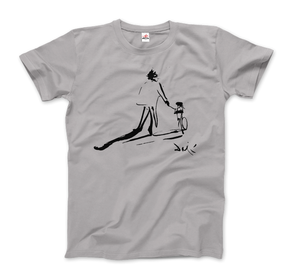 Salvador Dali Sketch, Childhood With Father Riding a Bike 1971 T-Shirt - Men / Silver / Small by Art-O-Rama