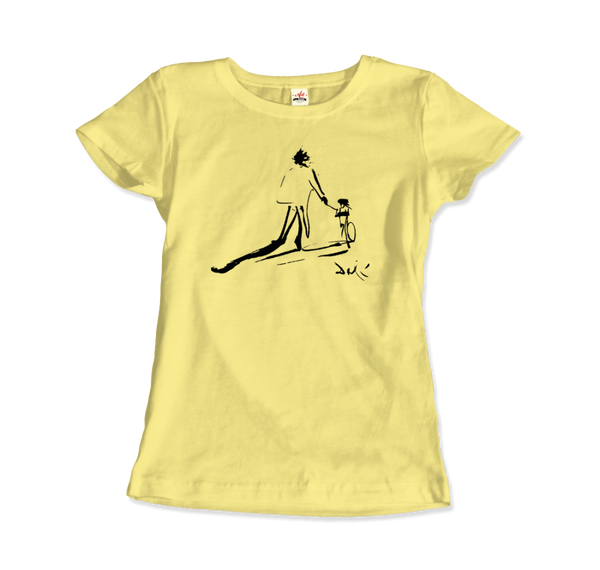 Salvador Dali Sketch, Childhood With Father Riding a Bike 1971 T-Shirt - Women / Spring Yellow / Small by Art-O-Rama
