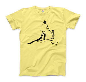 Salvador Dali Sketch, Childhood With Father Riding a Bike 1971 T-Shirt - Men / Spring Yellow / Small by Art-O-Rama