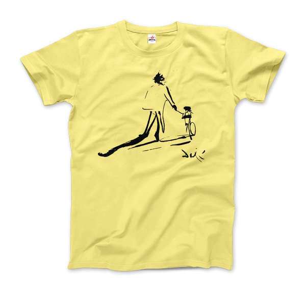 Salvador Dali Sketch, Childhood With Father Riding a Bike 1971 T-Shirt - Men / Spring Yellow / Small by Art-O-Rama
