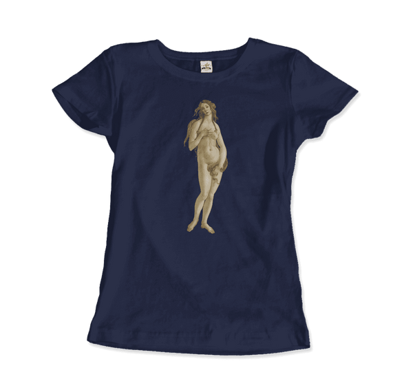 Sandro Botticelli - Venus (from The Birth of Venus) Artwork T-Shirt - Women / Navy / Small - T-Shirt