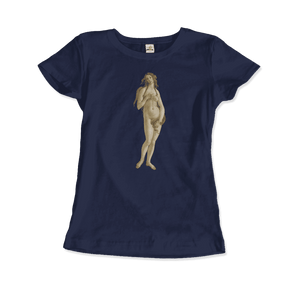 Sandro Botticelli - Venus (from The Birth of Venus) Artwork T-Shirt - Women / Navy / Small - T-Shirt