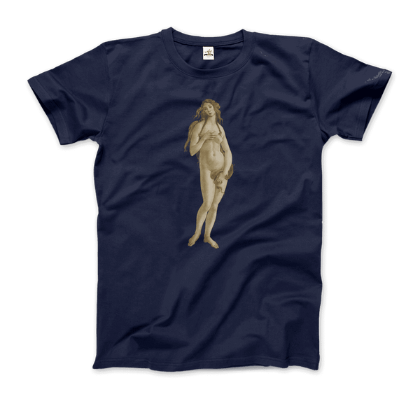 Sandro Botticelli - Venus (from The Birth of Venus) Artwork T-Shirt - Men / Navy / Small - T-Shirt