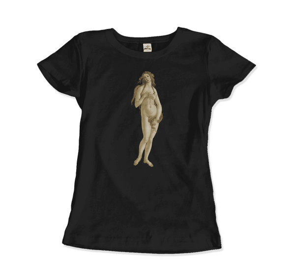 Sandro Botticelli - Venus (from The Birth of Venus) Artwork T-Shirt - Women / Black / Small - T-Shirt
