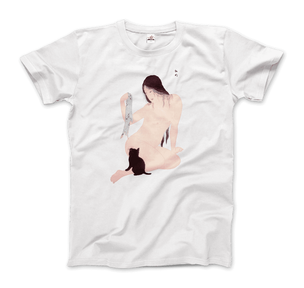 Takahashi Hiroaki - Nude Playing with a Cat 1927 Artwork T-Shirt - Men / White / Small - T-Shirt