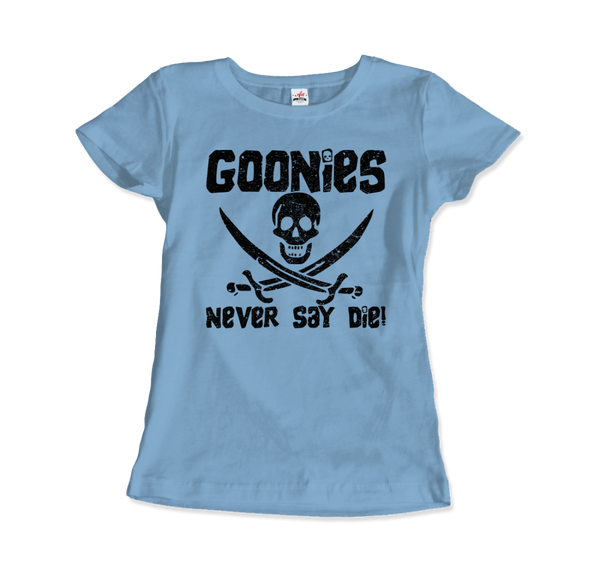 The Goonies Never Say Die Distressed Design T-Shirt - Women / Light Blue / Small by Art-O-Rama