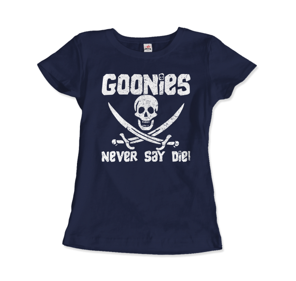 The Goonies Never Say Die Distressed Design T-Shirt - Women / Navy / Small by Art-O-Rama