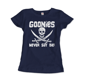 The Goonies Never Say Die Distressed Design T-Shirt - Women / Navy / Small by Art-O-Rama