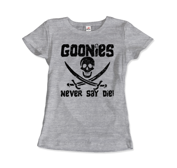The Goonies Never Say Die Distressed Design T-Shirt - Women / Heather Grey / Small by Art-O-Rama