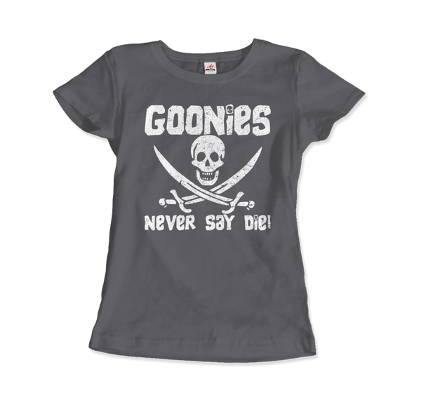 The Goonies Never Say Die Distressed Design T-Shirt - Women / Charcoal / Small by Art-O-Rama
