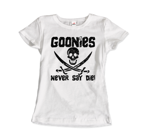 The Goonies Never Say Die Distressed Design T-Shirt - Women / White / Small by Art-O-Rama