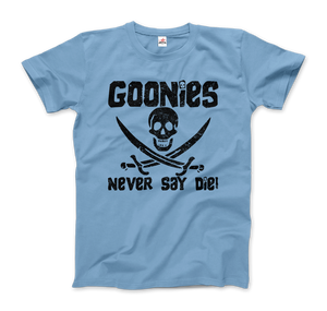 The Goonies Never Say Die Distressed Design T-Shirt - Men / Light Blue / Small by Art-O-Rama