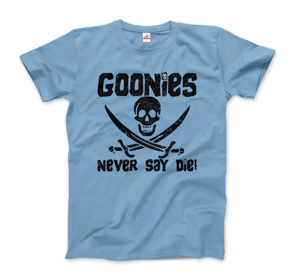 The Goonies Never Say Die Distressed Design T-Shirt - Men / Light Blue / Small by Art-O-Rama
